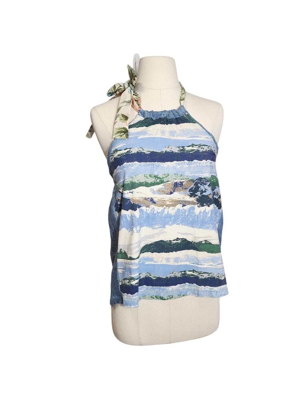 Upcycled Halter Top — Blue Horizon Bloom. One‑of‑a‑kind. Handmade in NYC.